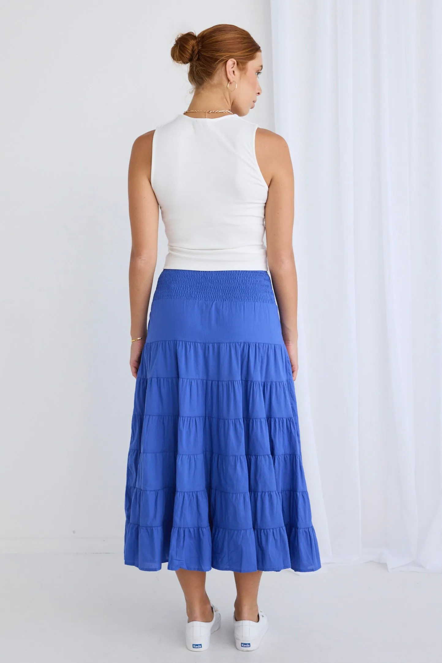 Lyrical Electric Blue Cotton Voile Multi Tiered Maxi Skirt