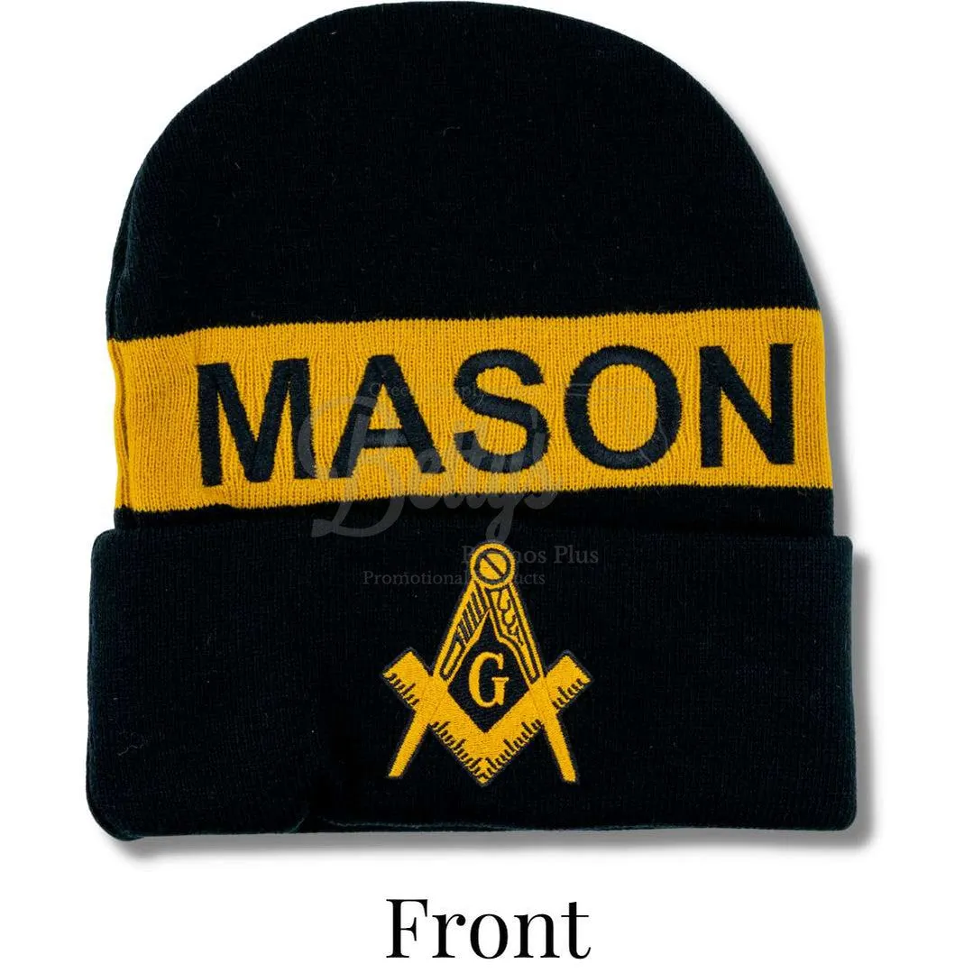 Mason Masonic Embroidered Shield Knit Crest Beanie