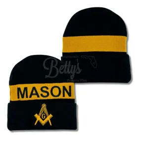Mason Masonic Embroidered Shield Knit Crest Beanie