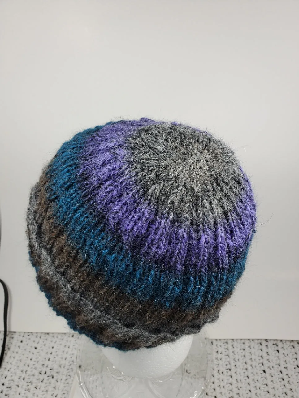Men's Alpaca and Merino Wool Watch Cap | Purple Gray Blue Super Stretchy Knitted Winter Hat | Unisex | USA Made