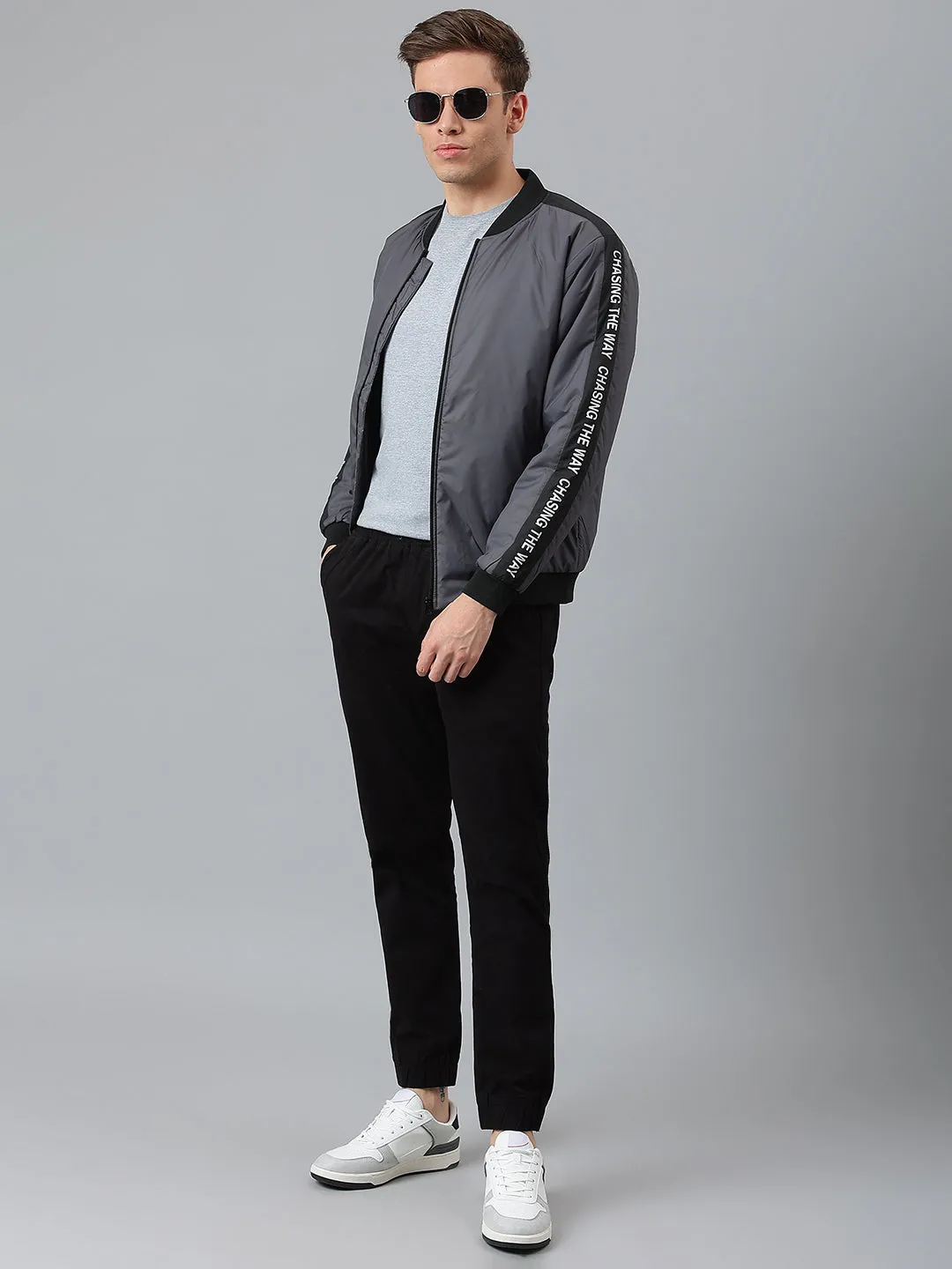 Men's Dark Grey Regular Fit Winterwear Bomber Jacket