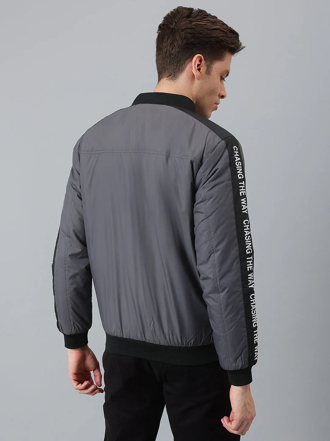 Men's Dark Grey Regular Fit Winterwear Bomber Jacket