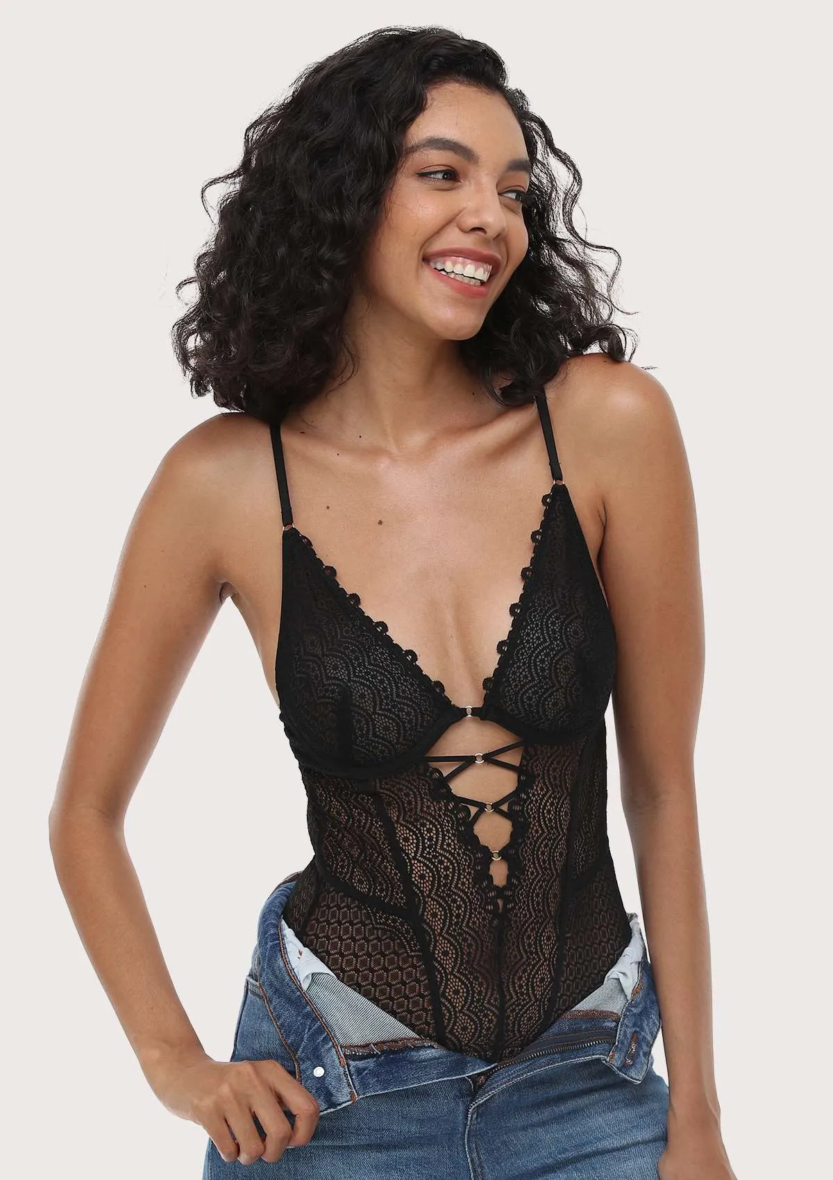 MOMSHIP Unlined Underwire Lace Low Back Teddy