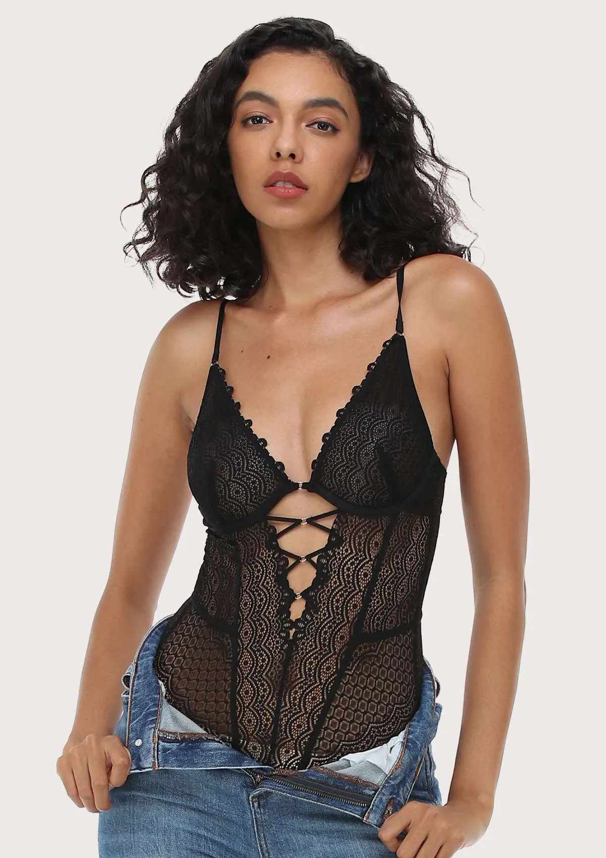 MOMSHIP Unlined Underwire Lace Low Back Teddy