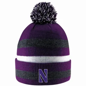 Northwestern Wildcats Striped Knit Puff Beanie