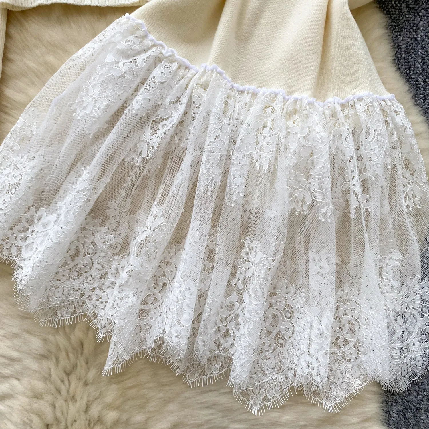 Outwear Sweater&Fringed Slip Dress 2Pcs