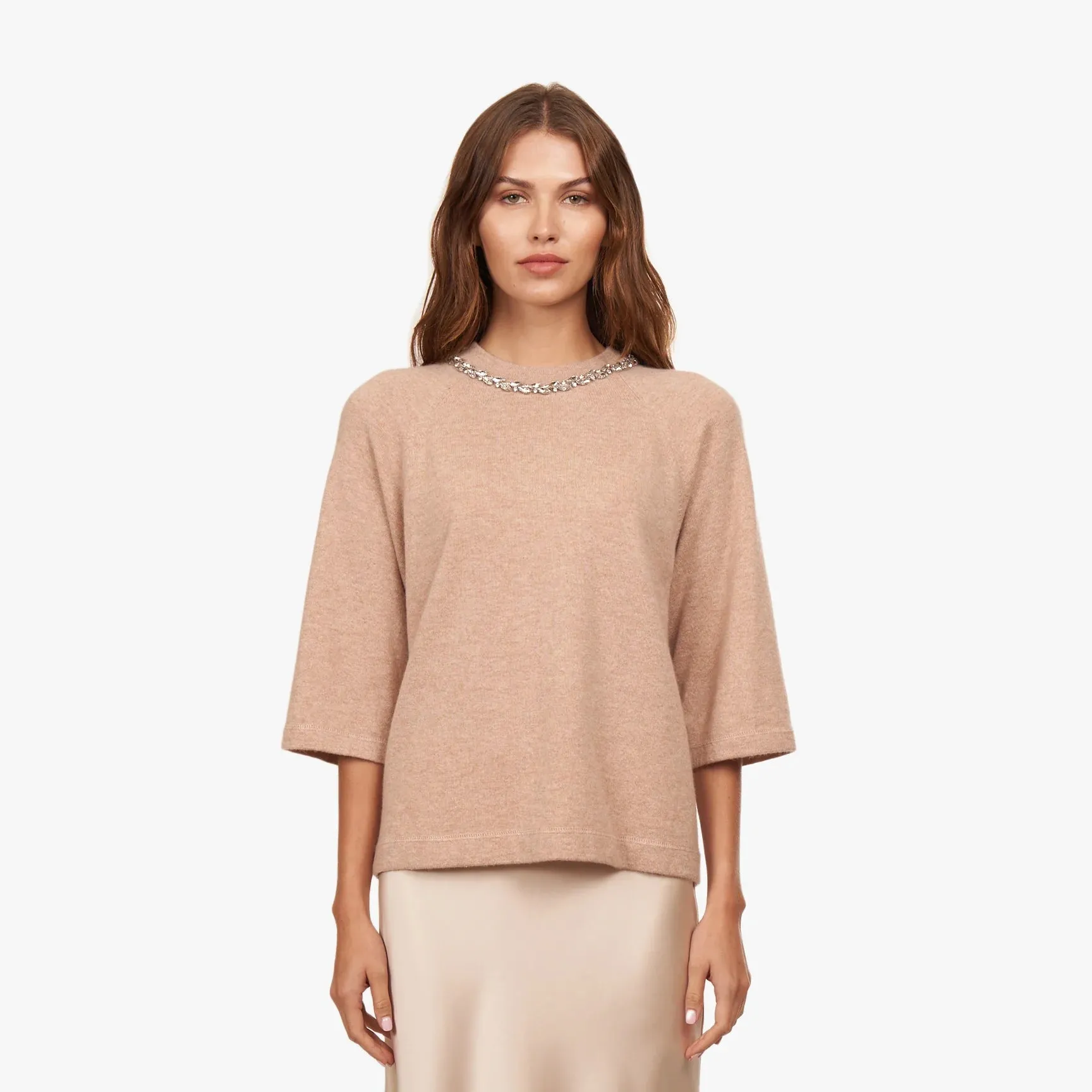 OVERSIZED TEE W/ RHINESTONE TRIM R14069