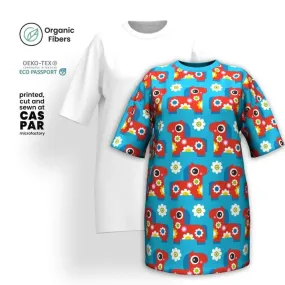 PONY BLOOM turquoise - T-shirt dress (organic cotton)