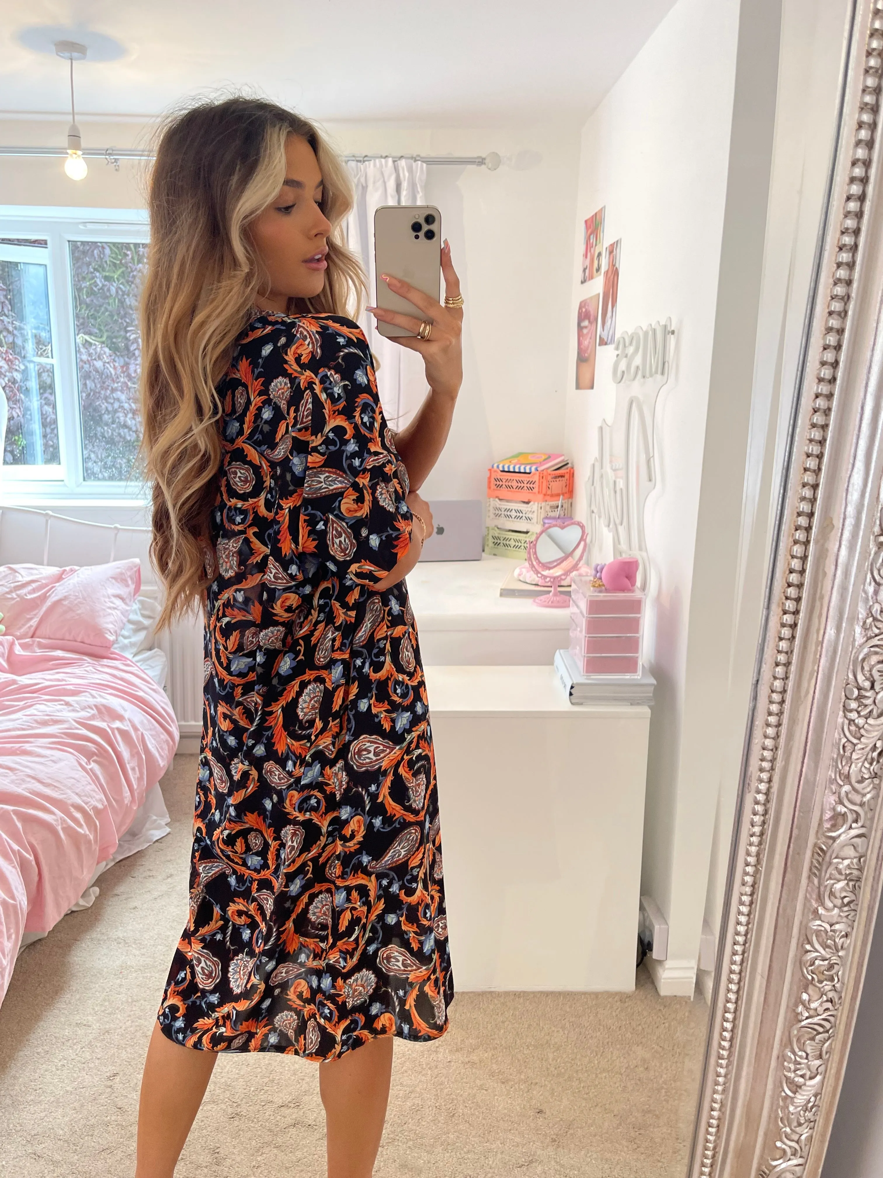 San Diego Boho Kaftan Style Loose Fit Shift Dress In Black Paisley Print