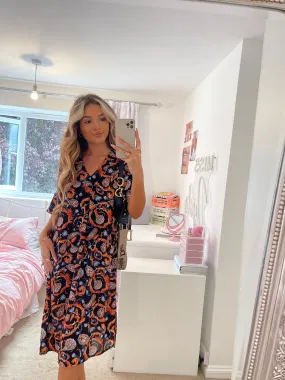 San Diego Boho Kaftan Style Loose Fit Shift Dress In Black Paisley Print