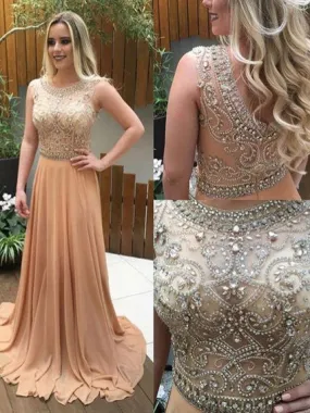 See Through Champagne Evening Dress Long Formal Dress 2023 Prom Dress