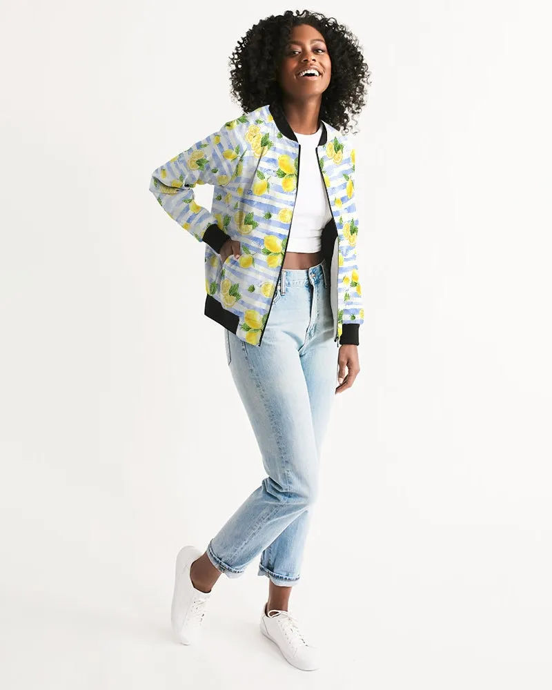 Summer Lemon Stripe Women's Bomber Jacket