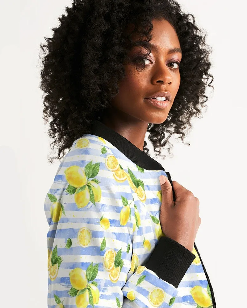 Summer Lemon Stripe Women's Bomber Jacket
