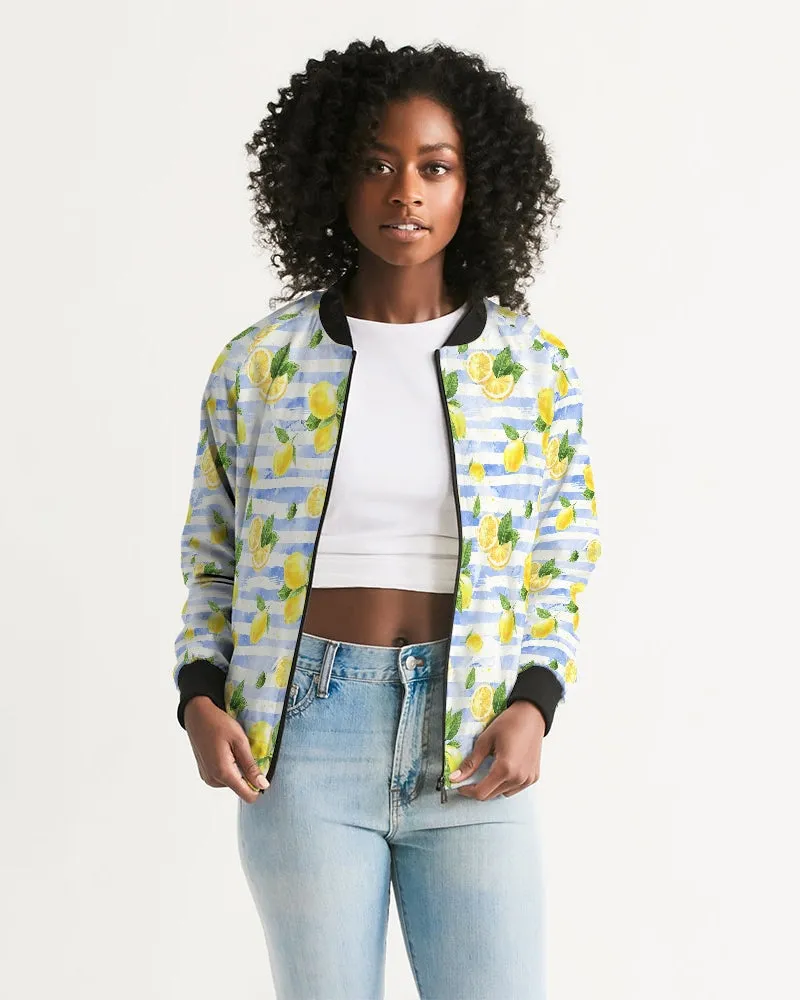 Summer Lemon Stripe Women's Bomber Jacket