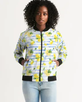 Summer Lemon Stripe Women's Bomber Jacket