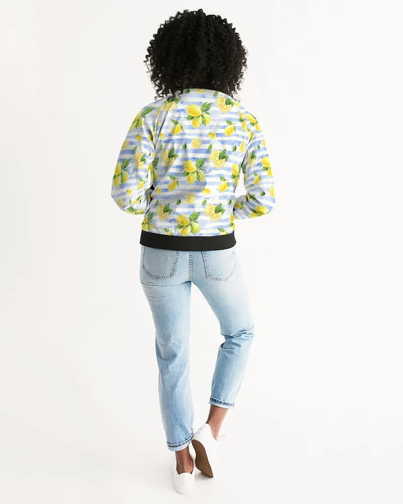 Summer Lemon Stripe Women's Bomber Jacket