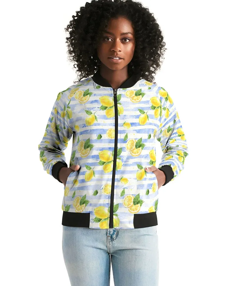 Summer Lemon Stripe Women's Bomber Jacket