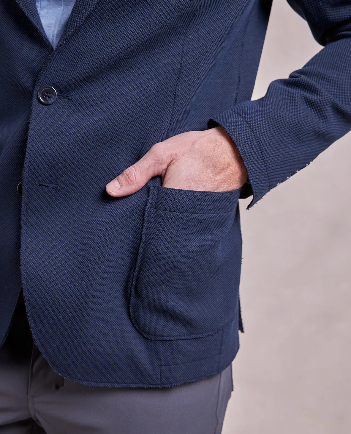 The Luca - Distressed Pique Soft Jacket - Navy