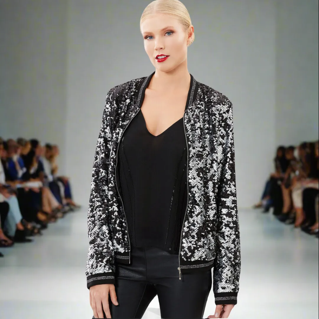 Two Tone Sequin Bomber Jacket