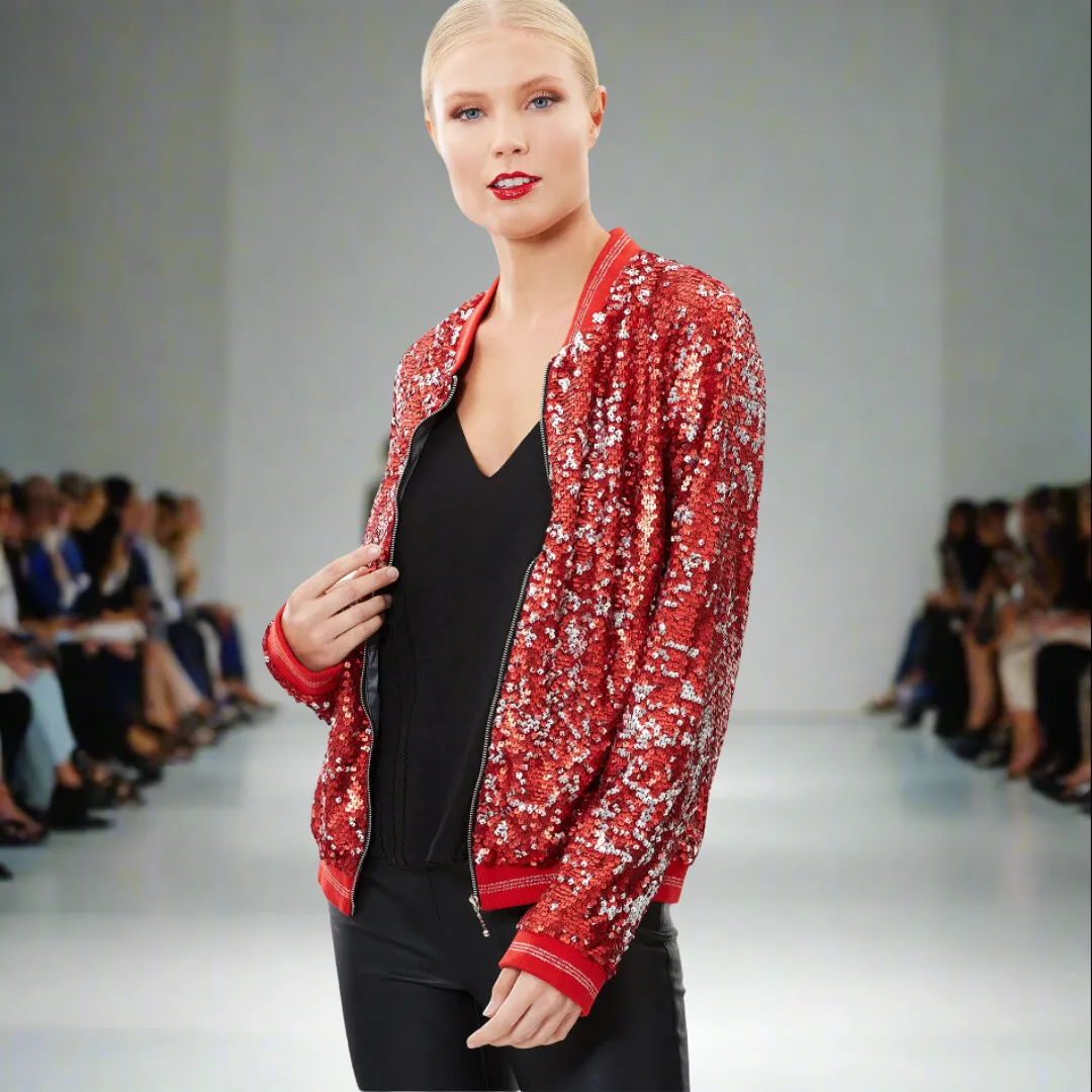 Two Tone Sequin Bomber Jacket