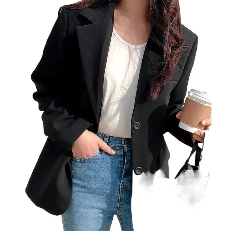 Wjczt fall outfits women Suit Jacket for Women 2024 Spring and Autumn New Korean Style Loose Slimming Student Mid-Length Jacket Casual Small Suit for Women